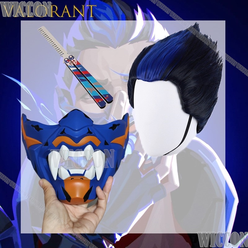 Anime Cosplay Blue Hair - VALORANT Yoru Cosplay Wig With Bangs