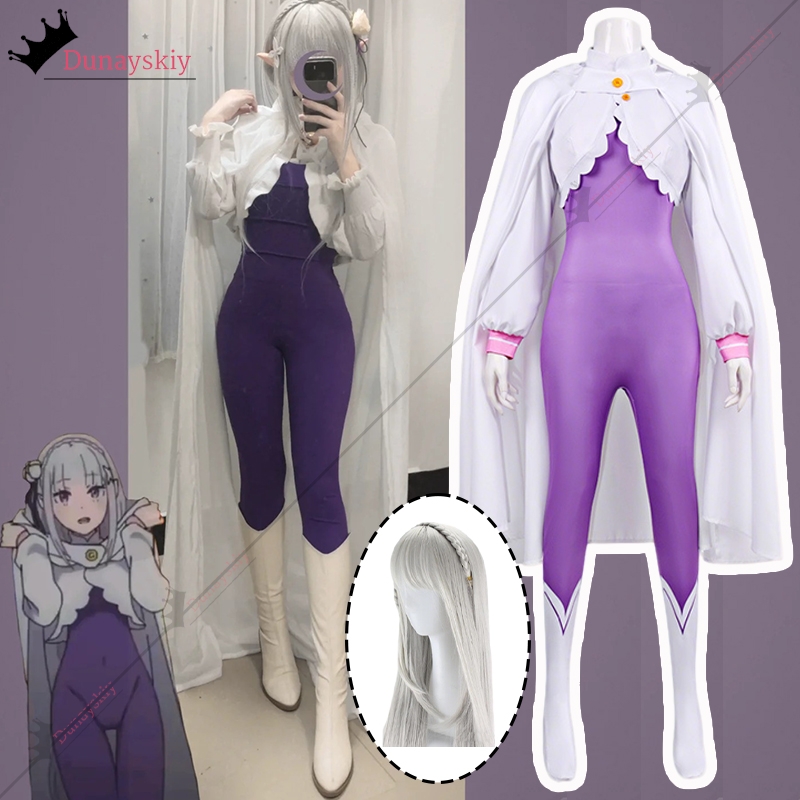 Anime Cosplay Manga - Cosplay Emilia Tight-Fitting Bodysuit With Cape