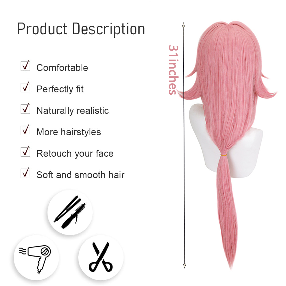 Yae Miko Cos Wig Pink Natural  - Cosplay Anime Yae Miko ulasan dan harga