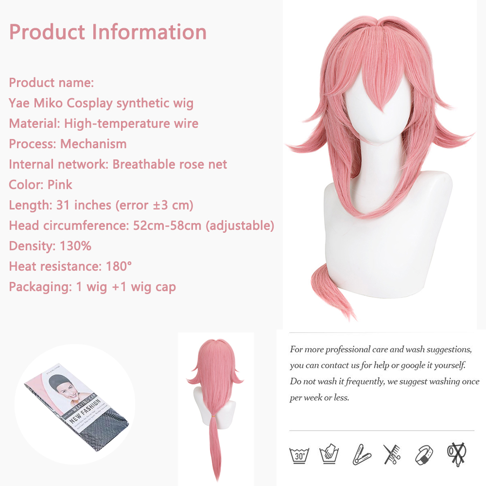 Yae Miko Cos Wig Pink Natural  - Cosplay Anime Yae Miko ulasan dan harga