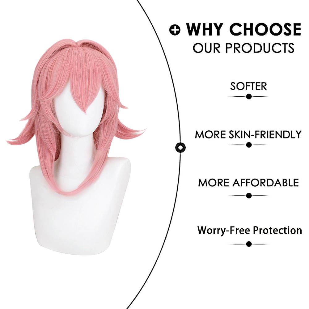 Yae Miko Cos Wig Pink Natural  - Cosplay Anime Yae Miko ulasan dan harga